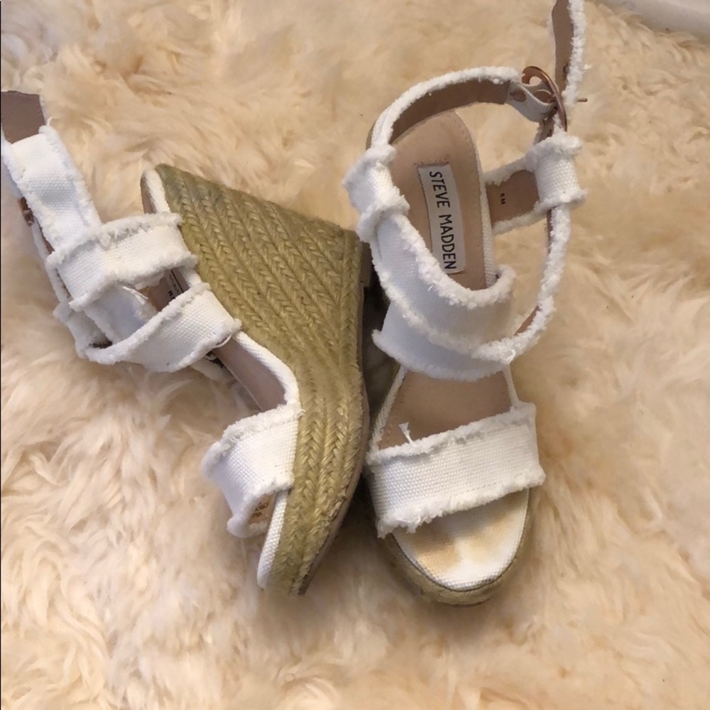 Steve Madden White Canvas Espadrille Wedge Sandals